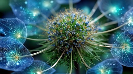 Mesmerizing Blue Thistle Bloom with Ethereal Floating Seeds