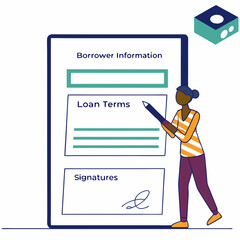 Woman reviewing loan terms and signing digital document online