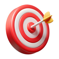 3d render of red and white target with arrow in bullseye isolated on transparent background