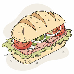 Delicious sub sandwich with ham lettuce tomato onion and cheese