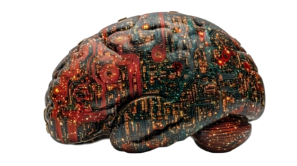 Digital brain with circuitry graphic