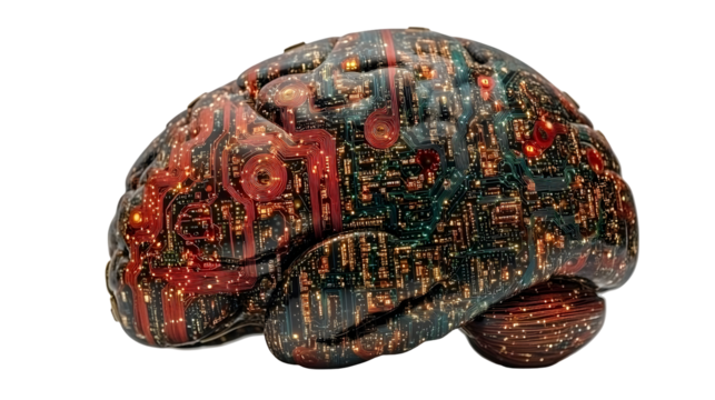 Digital brain with circuitry graphic