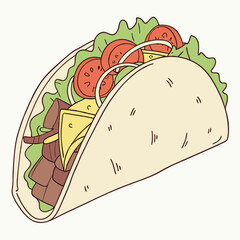 Delicious taco with beef cheese lettuce and tomato