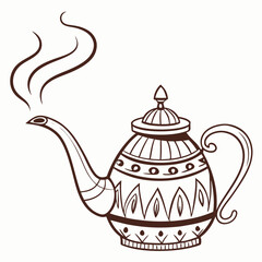 Ornate teapot with steam design element hot beverage drinkware kitchenware