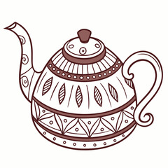 Ornate decorative teapot kettle brown design illustration