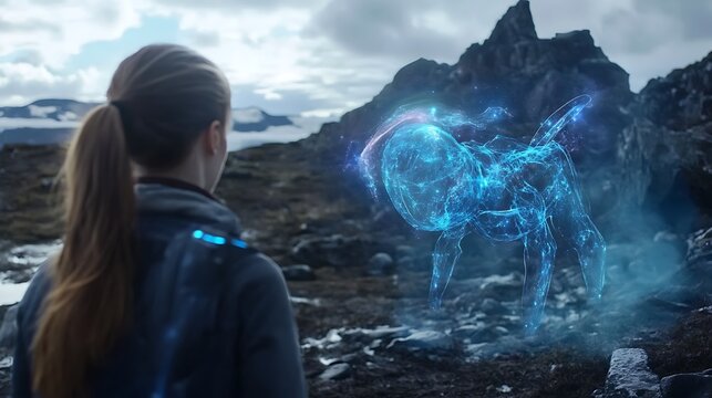A futuristic AR game where players interact with holographic creatures in the real world 
