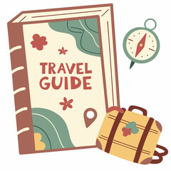 Travel guide book compass luggage adventure journey exploration vacation trip planning
