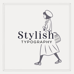 Stylish woman walking minimalist line art fashion illustration