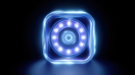 Modern computer symbol with neon blue highlights, futuristic look