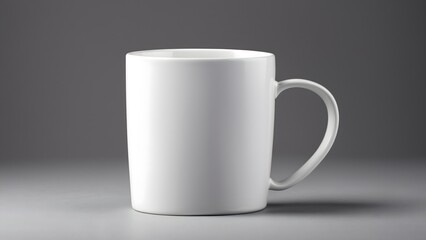 Empty white ceramic mug on a grey background for mockup purposes