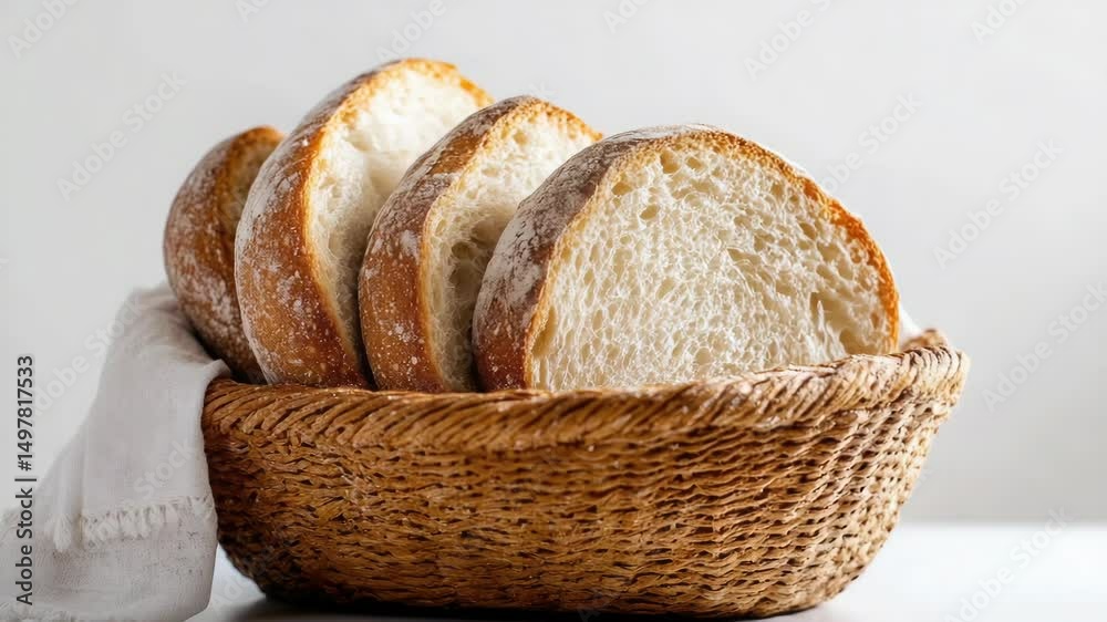 Poster a basket filled with bread sits on a table