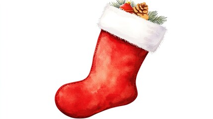 Christmas stocking watercolor illustration isolated on transparent


