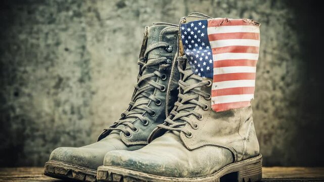 Military boots with American flag embroidery