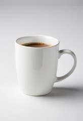 Simple white coffee mug with fresh coffee, perfect for beverage and kitchen photography.