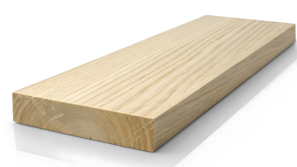 A rectangular piece of light beige wood, positioned horizontally across the image's center isolated on white or transparent background