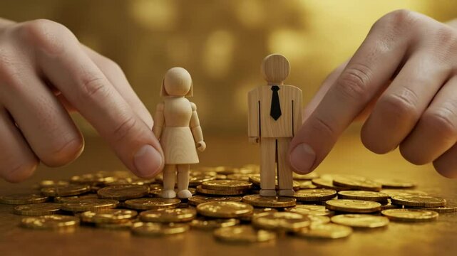 Placing Figures on Coins Concept Showing Gender Pay Gap Representation