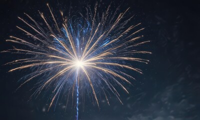 Isolated blue fireworks burst against a starlit night sky ,  night,  celestial