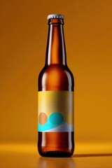 Retro style craft beer label on amber bottle, vintage color palette, branding concept