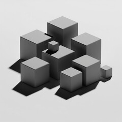 Fototapeta premium Minimal Monochrome 3D Cubes with Cast Shadows Abstract Background