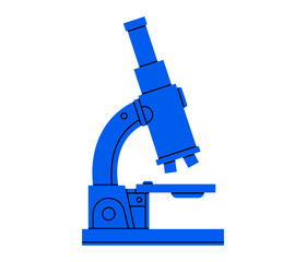 Hand drawn cute illustration of microscope. Flat vector laboratory research doodle. Education or study. Health care analysis sticker, icon. Microbiology examination or diagnostic. Isolated.