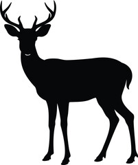 Black silhouette of a majestic deer with antlers in side view pose