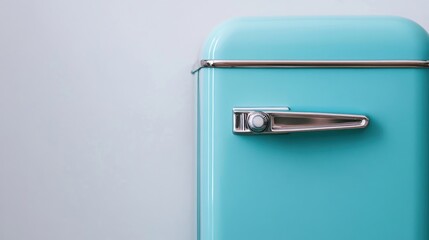 Retro Style Turquoise Refrigerator with Classic Design Elements and Vintage Appeal in a Minimalist Kitchen Setting