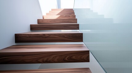 Solid walnut steps extend gracefully with a refined glass rail, offering an artful blend of structure, safety, and symbolic progression.