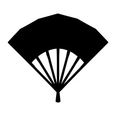 Stylized black fan graphic, a traditional folding hand fan design