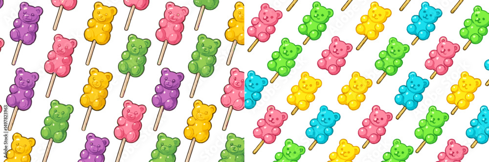 Poster colorful gummy bear patterns on sticks create a fun and festive atmosphere for candy lovers of all a