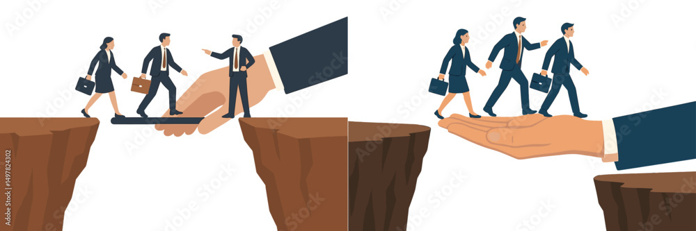 Aufkleber Business teamwork bridge crossing concept demonstrating support in overcoming challenges in a professional environment