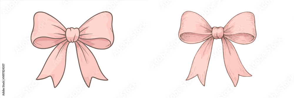 Poster Soft pink ribbons tied in elegant bows showcasing different styles on a white background