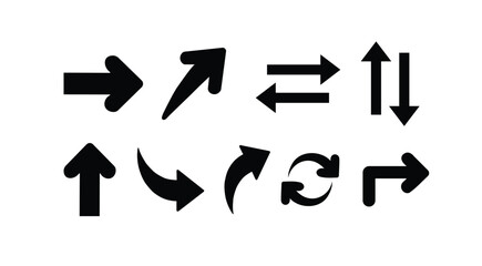 "Circular arrow icons set. Black vector arrows for loading, rotation, redo and UI design."