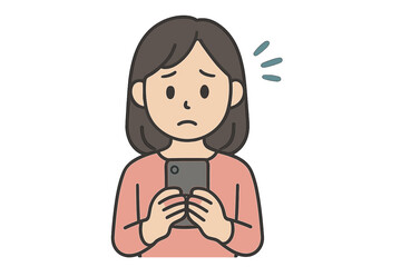 Woman looking worried while holding a smartphone in a casual indoor setting during daytime