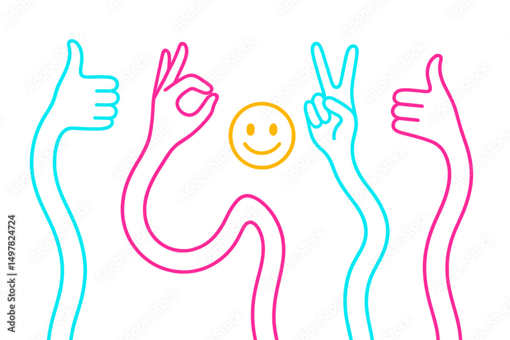 Aufkleber creative hand gestures expressing positivity and joy in a minimalist design