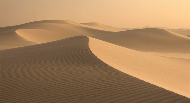 Golden Sands of the Desert A Breathtaking Panorama of Undulating Dunes at Sunset - Powered by Adobe