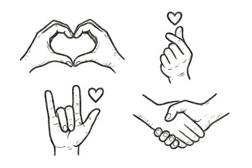 Fototapeta premium Creative hand gestures symbolizing love and connection in an artistic illustration