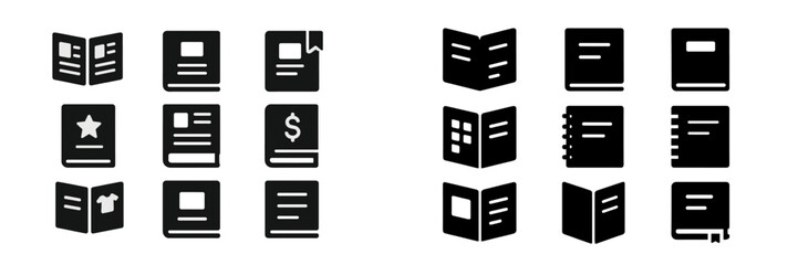 Different types of book icons representing various genres and formats in a clean, minimalist design