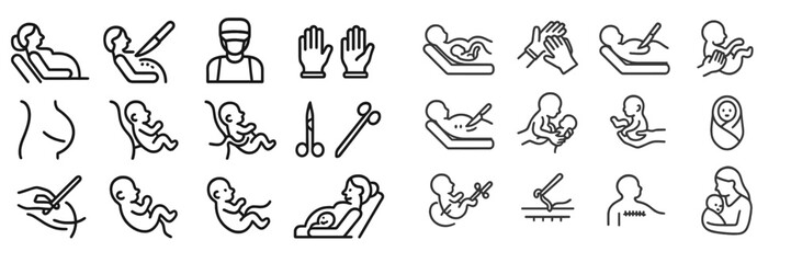 Fototapeta premium Medical symbols illustrating pregnancy, childbirth, and newborn care in a simple and informative style