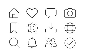 Obraz na płótnie Canvas Minimalist line icons representing various concepts in a simple design, ideal for modern digital interfaces and applications