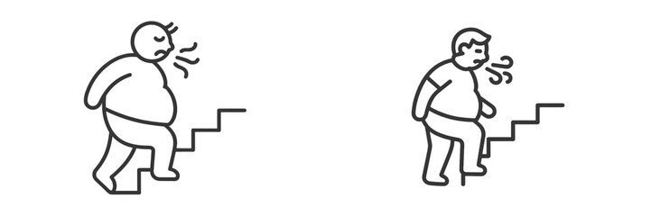 Two figures ascending stairs, one appears exhausted while the other looks calm in a fitness-themed illustration