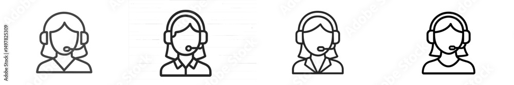 Aufkleber various headset-wearing characters engaged in customer support activities in a minimalist style
