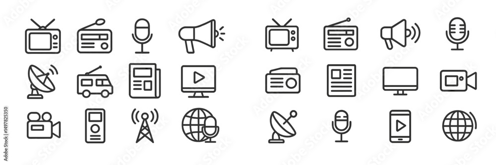 Aufkleber Collection of communication and media icons representing various broadcasting and recording tools