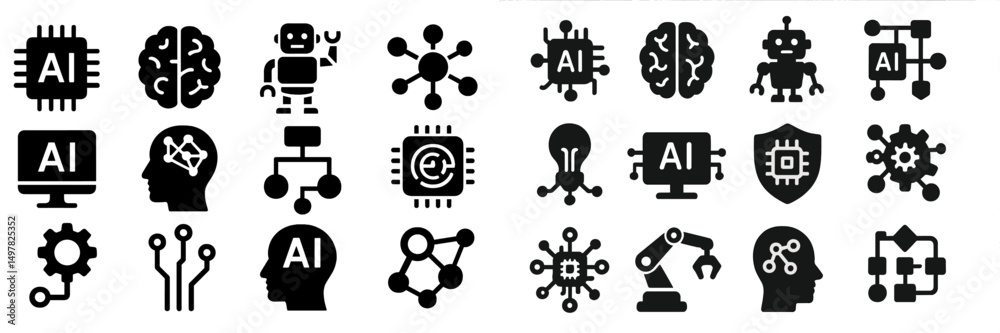 Fototapete ai technology icons showcasing innovation and integration of artificial intelligence in various fiel