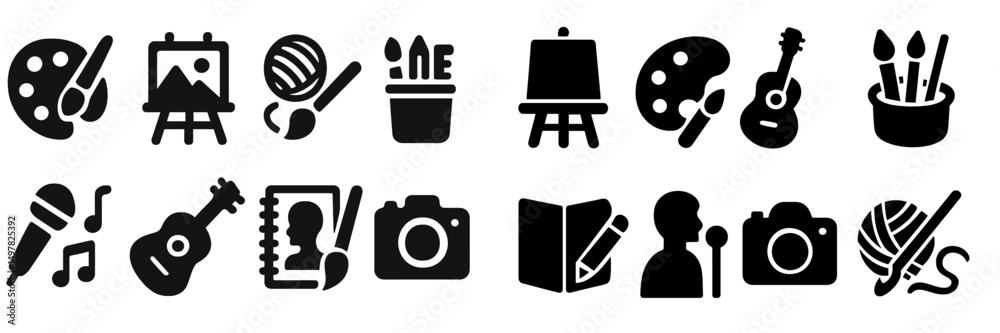 Aufkleber Artistic symbols representing various creative activities and tools used in artistic expression