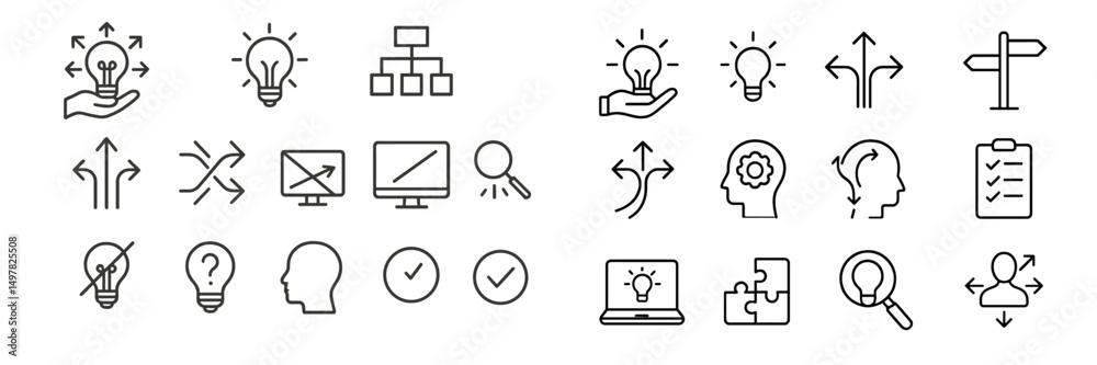 Aufkleber creative icons representing ideas, planning, and problem-solving in a modern digital workspace