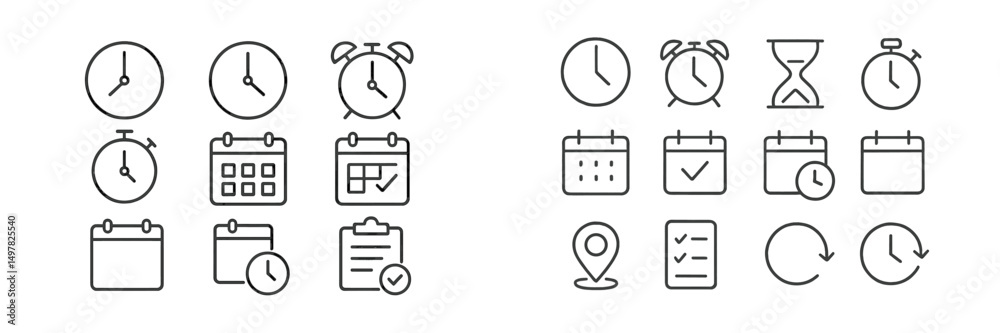Fototapete Various clock and calendar icons representing time management and scheduling tasks for productivity and organization