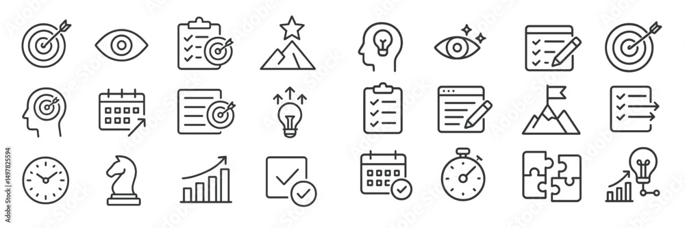 Poster creative icons symbolizing productivity, goals, and personal development in a modern design