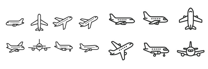 Different types of airplanes illustrated in a minimalistic style showcasing aviation diversity