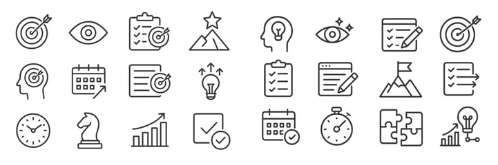 Creative icons symbolizing productivity, goals, and personal development in a modern design
