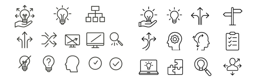 Creative icons representing ideas, planning, and problem-solving in a modern digital workspace